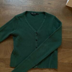 Forest Green V-Neck Cropped Cardigan